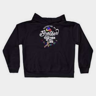 Supporting My Brother Autism Awareness Ribbon Heart Kids Hoodie